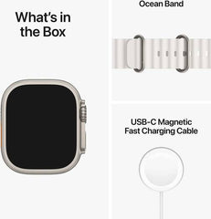 Apple Watch Ultra with GPS + Cellular, 49mm titanium case, white Ocean band (S/M), customizable Action Button, and up to 36 hours of battery life