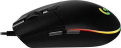Logitech G203 Wired Gaming Mouse – features an 800 DPI optical sensor, 6 programmable buttons, and LIGHTSYNC RGB lighting in black.