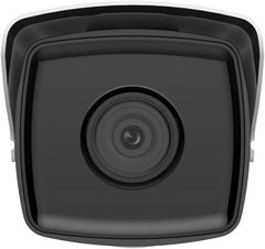 Hikvision 4MP AcuSense fixed bullet network camera with a 2.8mm lens, H.265+ compression, up to 60m IR range, RJ45 Ethernet, and support for up to 6 channels (white).