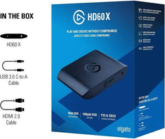 Elgato HD60 X External Capture Card – allows streaming and recording in 1080p60 HDR10 or 4K30 HDR10 with ultra-low latency, compatible with PS5, PS4/Pro, Xbox Series X/S, and Xbox One X/S, in black.
