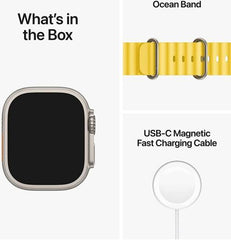 Apple Watch Ultra with GPS + Cellular, 49mm titanium case, yellow Ocean band (S/M), customizable Action Button, and up to 36 hours of battery life