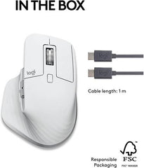 Logitech MX Master 3S Wireless Performance Mouse, With Ultra Fast Scrolling, 7 Buttons, 8000 DPI Resolution, Quiet Clicks, USB-C, Bluetooth, 10m Operating Distance, Pale Gray