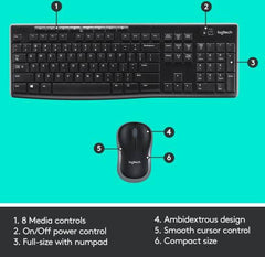 Logitech MK270 Wireless Keyboard & Mouse Combo for Windows, 2.4GHz Connectivity, Compact Mouse, 8 Multimedia & Shortcut Keys, Up to 2-Year Battery Life, English Layout, Graphite