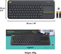 Logitech K400 Plus Wireless Keyboard with Built-in Touchpad for Home Theatre PCs, TVs, Laptops, and Tablets, Customizable Multimedia Keys, Compatible with Windows and Android, Arabic Layout, Black