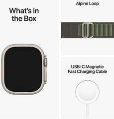 Apple Watch Ultra with GPS + Cellular, 49mm titanium case, green Alpine Loop (Large), customizable Action Button, and up to 36 hours of battery life