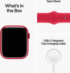 Apple Watch Series 8 with GPS, 41mm (PRODUCT) Red aluminum case, paired with a (PRODUCT) Red sport band (Regular)