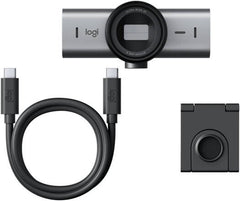 Logitech MX Brio 4K Ultra HD webcam designed for professional collaboration and streaming, featuring an 8.5MP Sony STARVIS sensor, precision glass optics, advanced autofocus, dual beamforming mics, and 4x digital zoom in a graphite finish.