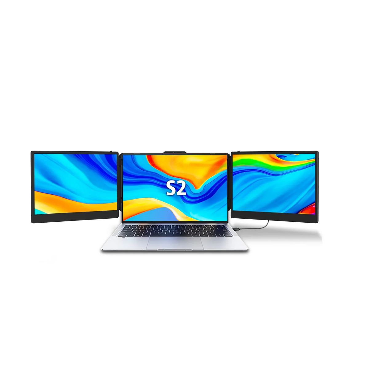 LED Portable Triple 14" V2COM Laptop Screen Extender – Dual Extra Screens for Workstation, Gaming, Multitasking, Productivity, USB Powered, Ultra-Slim, Lightweight, Easy Setup