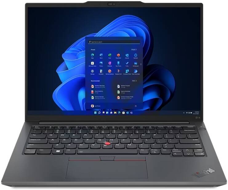 Lenovo ThinkPad E14 Gen 5 Laptop featuring a 14" WUXGA IPS display, Intel Core i7-13700H processor, 16GB RAM, 512GB SSD, Intel Iris Xe Graphics, English (EU) keyboard, FreeDOS, in Graphite Black. Model: 21JK00DAGQ.