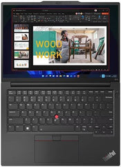 Lenovo ThinkPad E14 Gen 5 Laptop featuring a 14" WUXGA IPS display, Intel Core i7-13700H processor, 16GB RAM, 512GB SSD, Intel Iris Xe Graphics, English (EU) keyboard, FreeDOS, in Graphite Black. Model: 21JK00DAGQ.