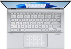 Asus Zenbook 14 Laptop featuring a 14" 2K OLED touchscreen display, powered by an Intel Core i9-13900H processor. Equipped with 16GB RAM, 1TB SSD storage, Intel Iris Xe graphics, an English backlit chiclet keyboard, and Windows 11, 90NB10G7-M00UR0.
